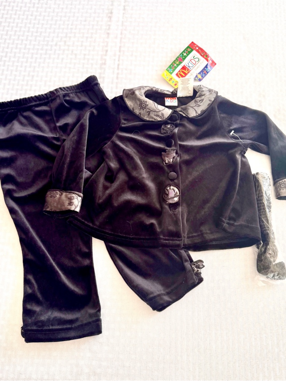 Vintage McKids Black Velvet 3pc‎ Set Jacket Pants Headband Toddler 2T NWT 90s